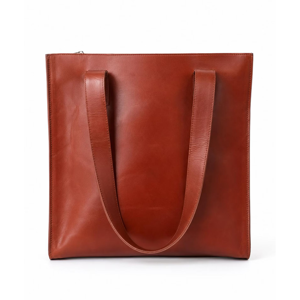 Handmade Crazy Horse Leather Tote Bag  Minimalist Cowhide Shoulder Work Laptop Handbag