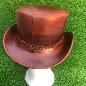 Handmade Brown Leather Top Hat  Steampunk Victorian Braided Band