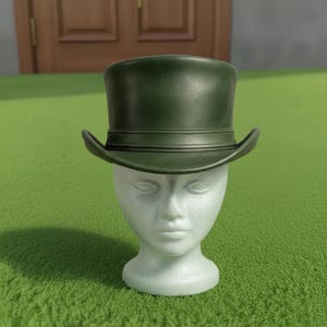 Handmade Green Leather Top Hat Festival Victorian Steampunk Style Unique Costume