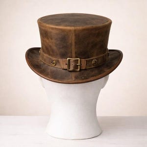 Handmade Brown Leather Top Hat Vintage Steampunk Victorian Costume Gift Hat
