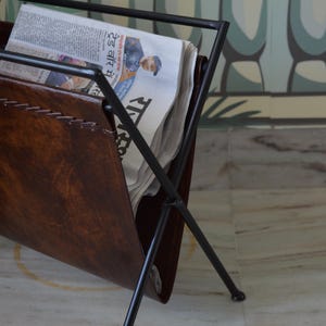Folding Leather Magazine Rack Newspaper Holder