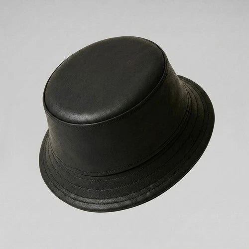 Handmade Black Leather Bucket Hat For Casual Wear Festival Style Gift