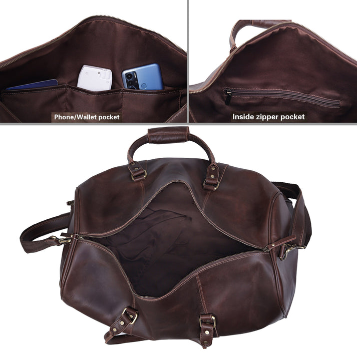 LEATHER DUFFEL BAG FOR MEN  BROWN