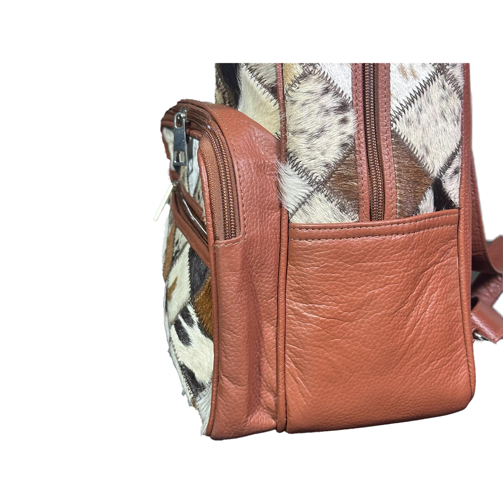 Handmade Cow Hairon Leather Backpack Rustic Patchwork Bag