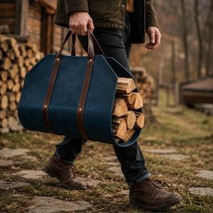 Full Grain Leather Log Carrier Personalized Handmade Rustic