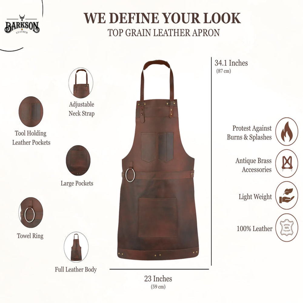 The Bristol Dark Brown Full Grain Leather Apron