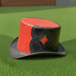 Handmade Leather Snake Pattern Top Hat Steampunk Gothic Cosplay