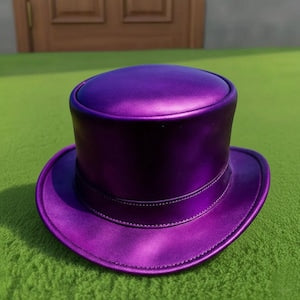 Handmade Metallic Purple Leather Top Hat  Steampunk Festival Accessory