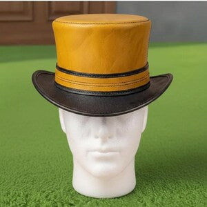 Handcrafted Yellow Leather Steampunk Top Hat Victorian Gothic Cosplay Hat