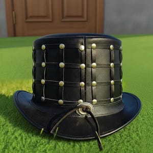 Handmade Studded Leather Top Hat Unisex Steampunk Gothic Festival Style