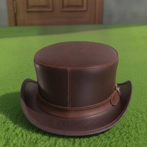 Handcrafted Dark Brown Leather Top Hat Matching Stitched Hatband  Steampunk Victorian Cosplay