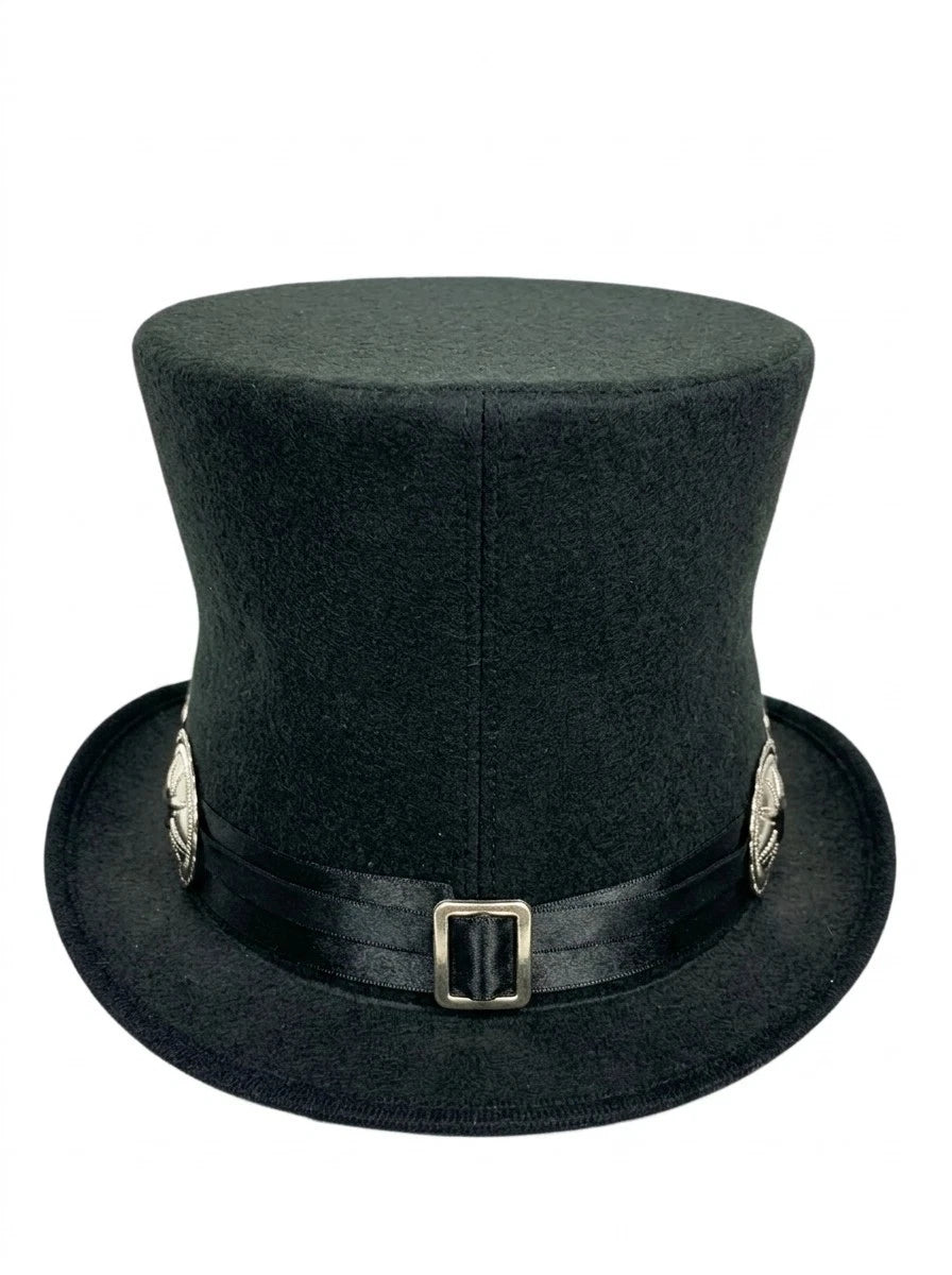ROCK STAR PLAIN TOP HAT CONCHO LEATHER BAND VICTORIAN MAD HATTER USA MADE