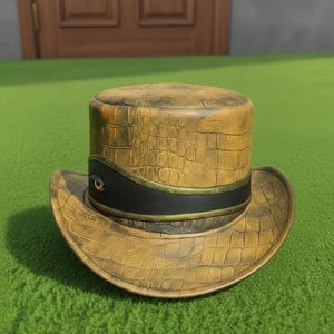 Mens Crocodile Embossed Leather Top Hat  Steampunk Gothic Cosplay Accessory