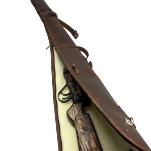Western Rifle Scabbard 43 Brown Leather Scabbard with Fur Lining  Carrying Handle and Versatile Carrying Strap Personalized Gift for Dad