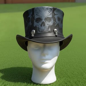 Handmade Black Skull Leather Top Hat Steampunk Gothic Festival Cosplay Hat