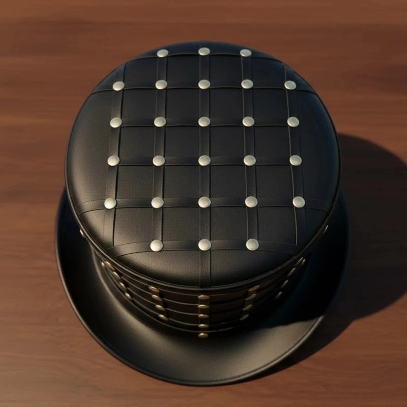 Black Genuine Leather Cage Top Hat Gothic Steampunk Punk Studded Rivet Handmade