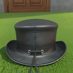 Handmade Black Leather Steampunk Top Hat Gothic Skull Cowboy Western Rocker Hat