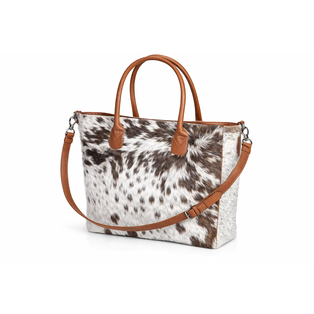 Spotted Cowhide Black and White Leather Tote Bag  Large Capacity Work Bag