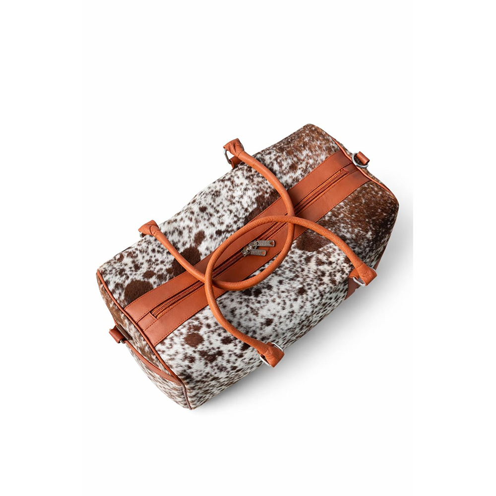 HairOn Cowhide Tan and white Duffle Bag  Handmade Leather Weekender3