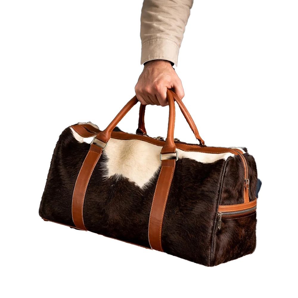 Handmade Cowhide Duffle Bag Rustic Western Style Travel Bag