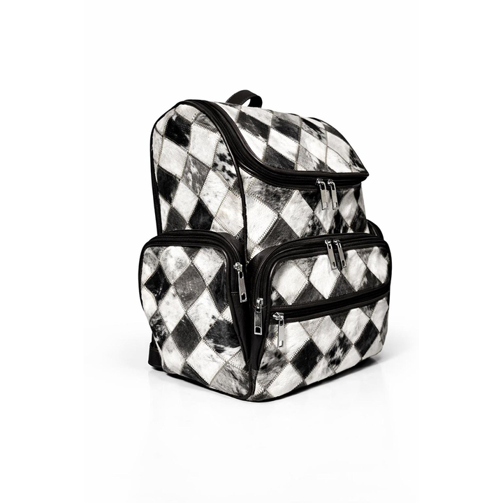 Handmade Cowhide Hairon Backpack  Diamond Patchwork Leather Rucksack