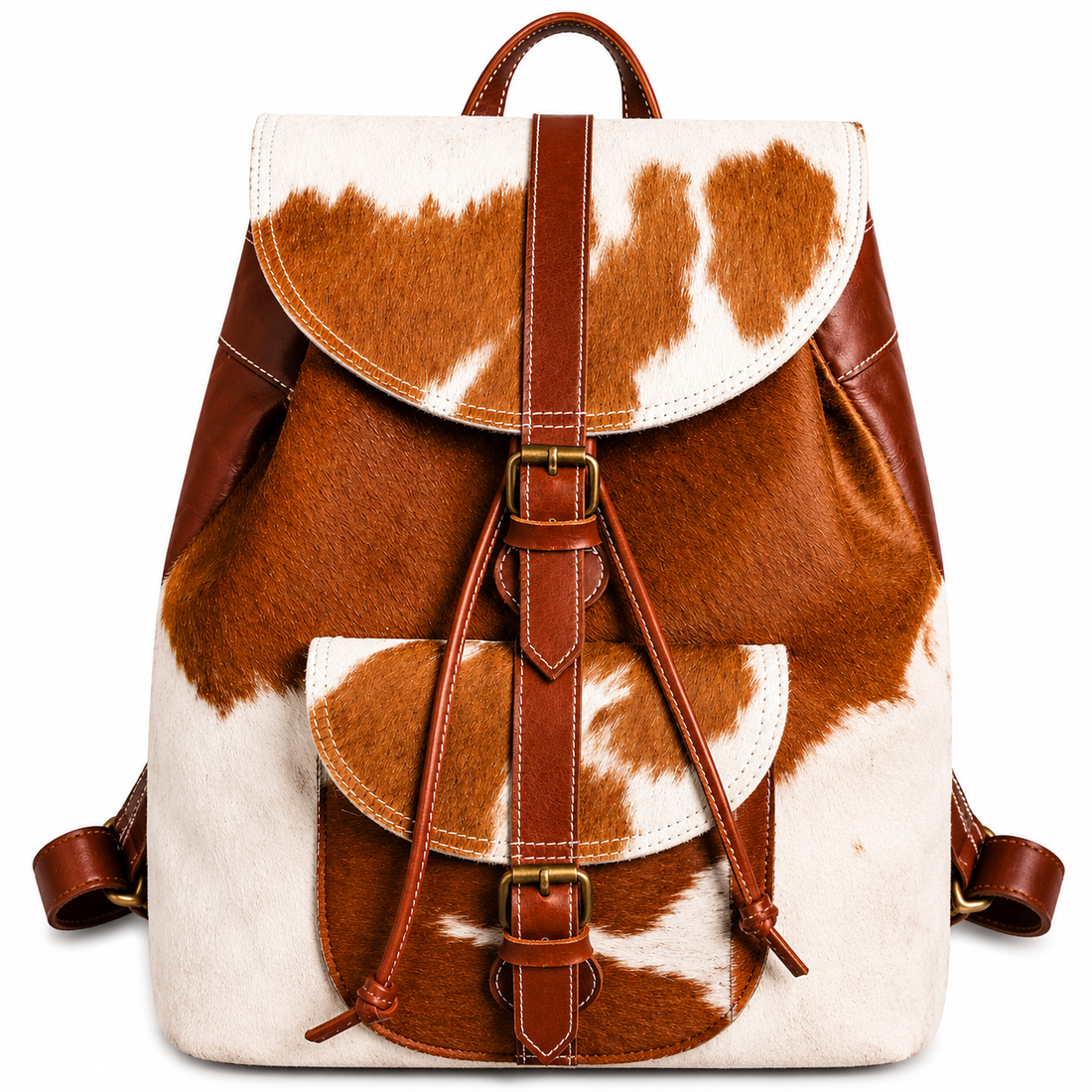 Handmade Tan & White Cow Hairon Leather Backpack  Rustic Chic Unique Everyday Use Bag.1