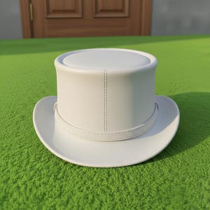 Handmade Wedding White Leather Top Hat Steampunk Cosplay Costume Formal Headwear