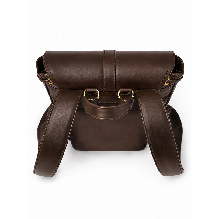 Chocolate Brown Leather Backpack, Vintage Rustic Travel Rucksack, Brass Buckle Daypack
