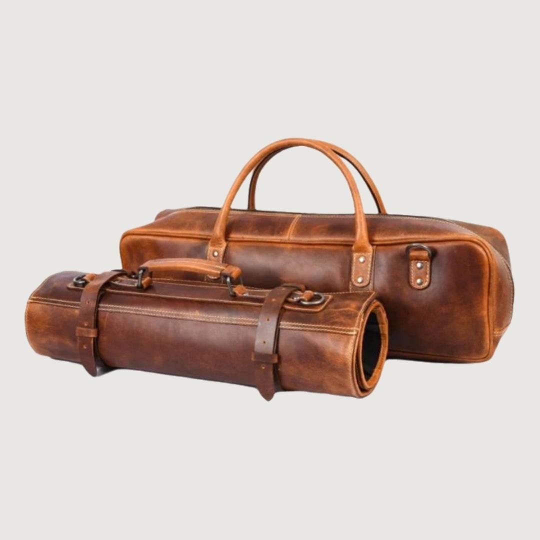 Brown Heritage Leather Knife Roll With Soft Padded