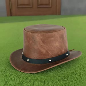 Handmade Leather Top Hat Victorian Style Steampunk Cowboy Festival Headwear