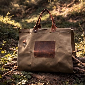 Leather and Waxed Canvas Firewood Carrier Log carrier Bushcraft