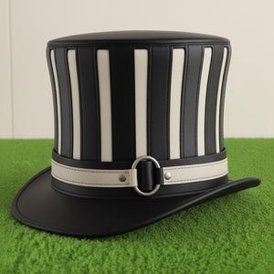 Black  White Leather Steampunk Top Hat  Gothic Victorian Costume Accessory