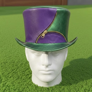 Handcrafted Steampunk Leather Top Hat Two Tone Zipper Gothic Victorian Cosplay