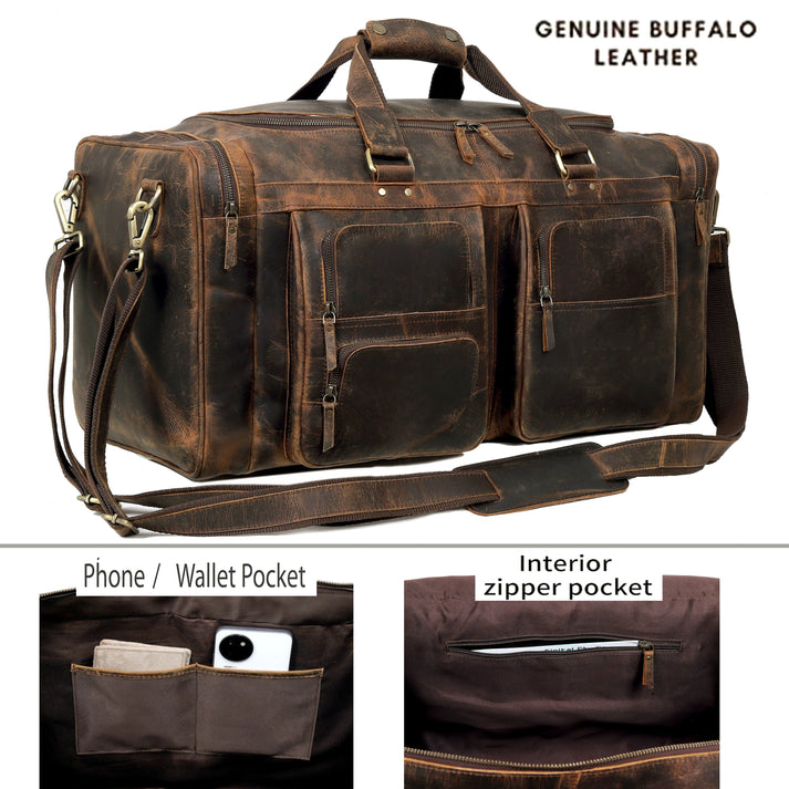 Buffalo Leather Weekend Travel Holdall Bag  Brown