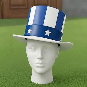 Handmade Blue Leather Patriotic Top Hat White Stars American Festival Style