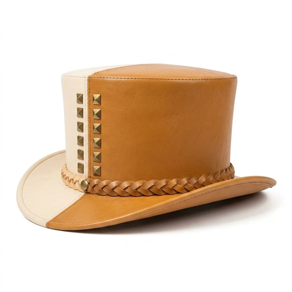 NEWHYPEINTERNATIONAL Two Tone Western Cowboy Top Hat Braided Band Gold Studs