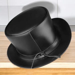 Handmade Black Leather Top Hat Steampunk Gothic Victorian Style cosplay