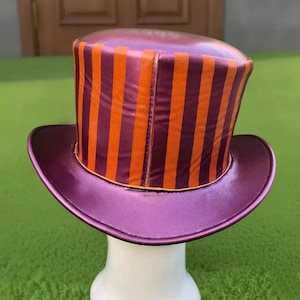 Handmade Purple Striped Top Hat Mad Hatter Circus Ringmaster Steampunk Cosplay