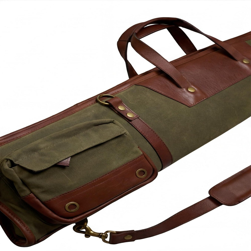 Waxed Canvas  Leather Shotgun Case with Brass Zipper