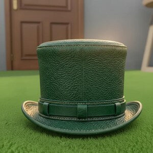 Handmade Green Leather Top Hat Steampunk Festival Western Costume Hat