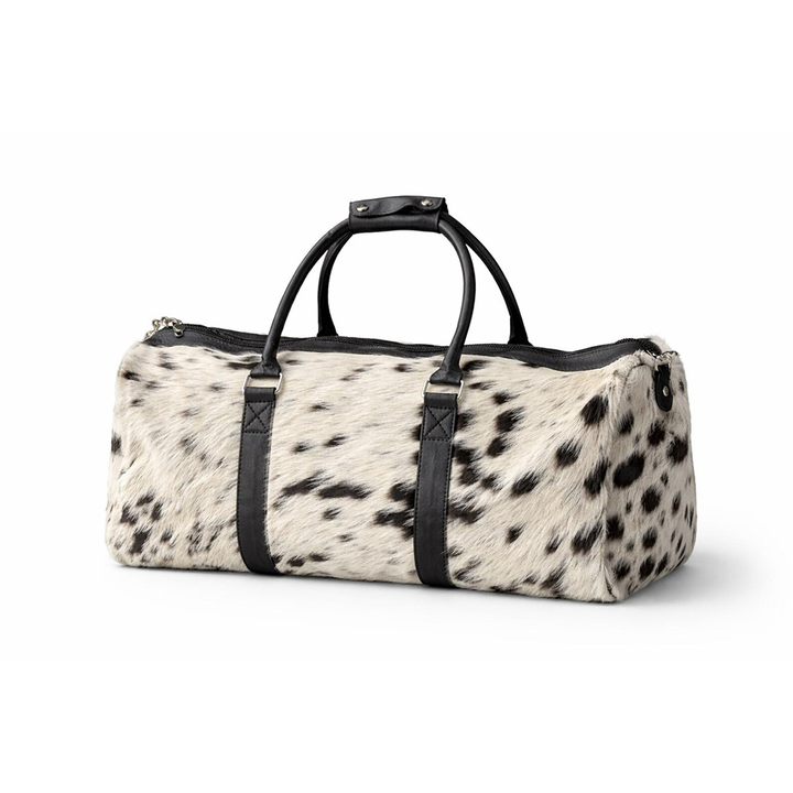 HairOn Cowhide Black and White Duffle Bag  Handmade Leather Weekender3