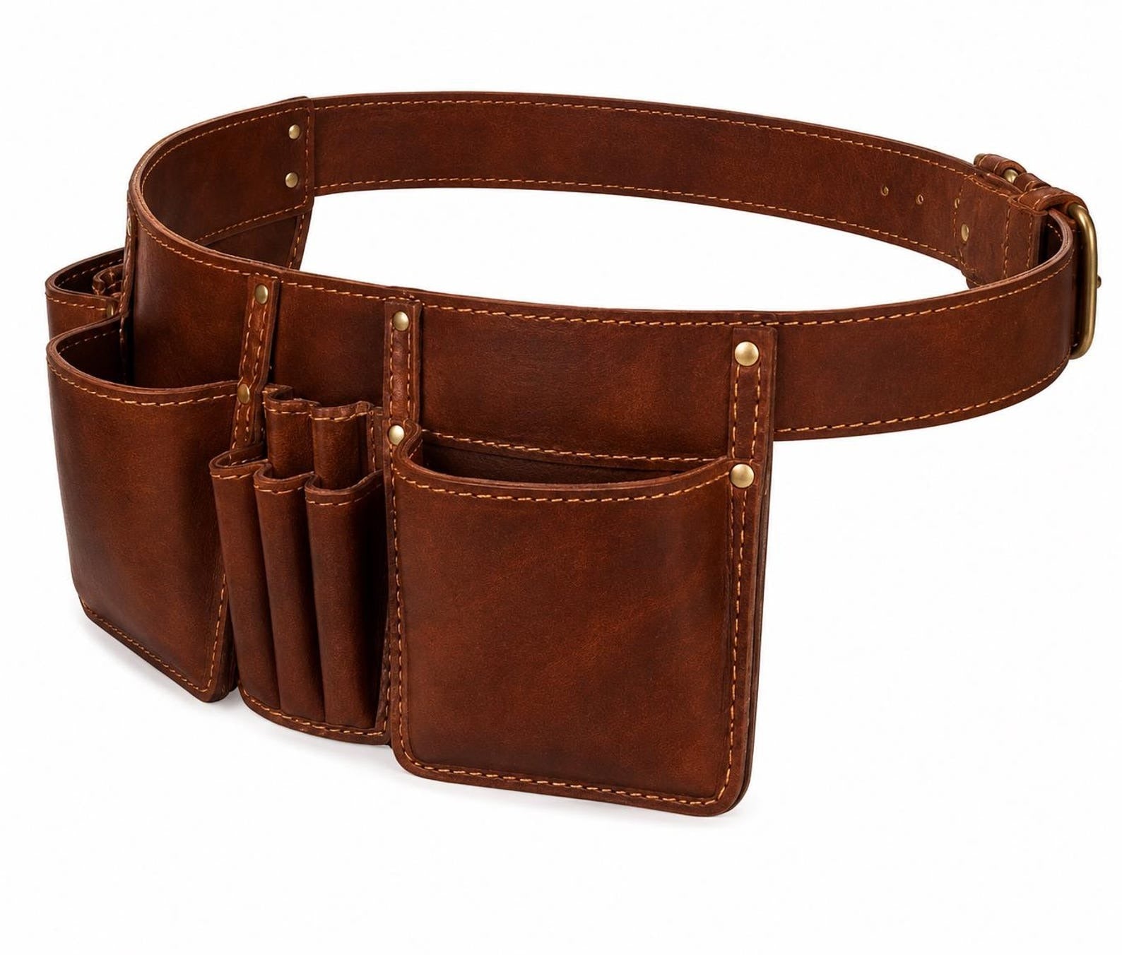 Brown Leather Tool Belt  Vintage Style with Pockets & Loops