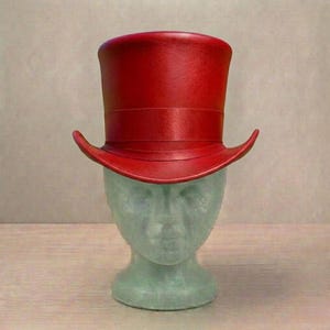 Handmade Red Leather Steampunk Top Hat Victorian Mad Hatter Cosplay Festival Hat