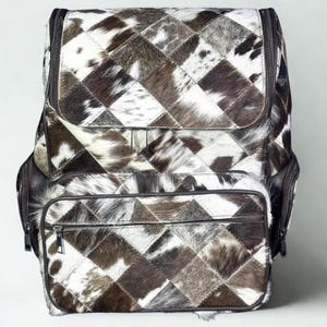 Handmade Hair On Cowhide Backpack  Natural Patchwork Leather Travel Backpack