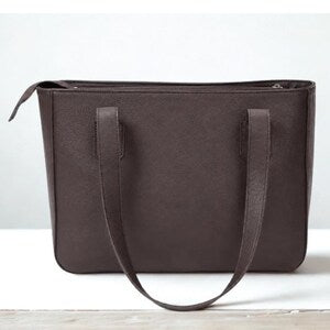 Handmade Dark Brown Leather Tote  Womens Work Laptop Bag  Minimalist Shoulder Purse