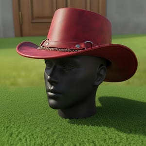 Handmade Red Leather Cowboy Hat Western Festival Cosplay Style Christmas Gift