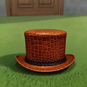 Handmade Brown Crocodile Leather Top Hat Steampunk Gothic Western Hat