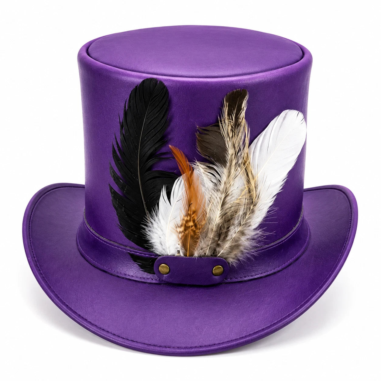 Purple Genuine Leather Top Hat Steampunk Gothic Victorian Mad Hatter Feather