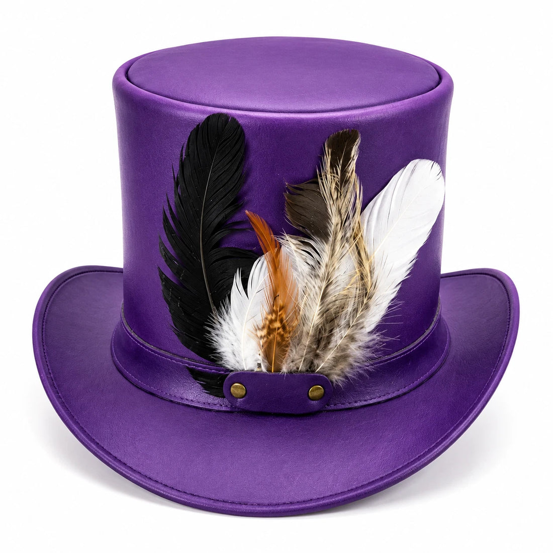 Purple Genuine Leather Top Hat Steampunk Gothic Victorian Mad Hatter Feather