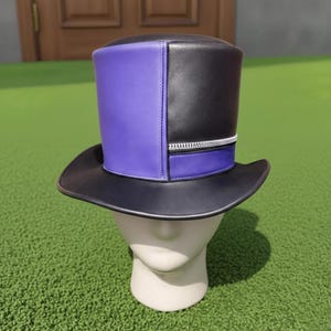 Handmade Steampunk Leather Top Hat with Zipper Detail Gothic Festival Cosplay Statement Headwear